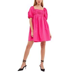 English Factory Ruched Puff Sleeve Cotton Poplin Minidress BRAND NEW WITH TAGS